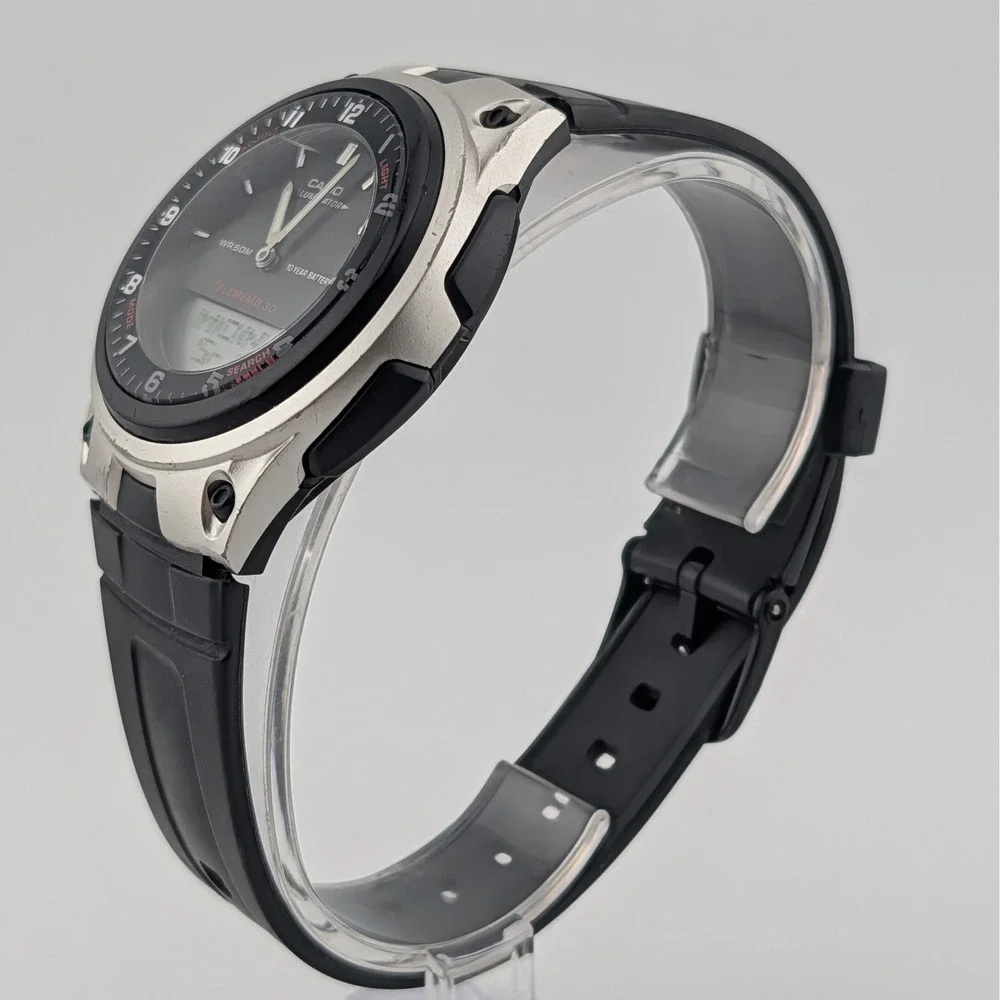 Casio AW-80 Telememo 30 Analog Digital‎ World Time Watch Black Resin